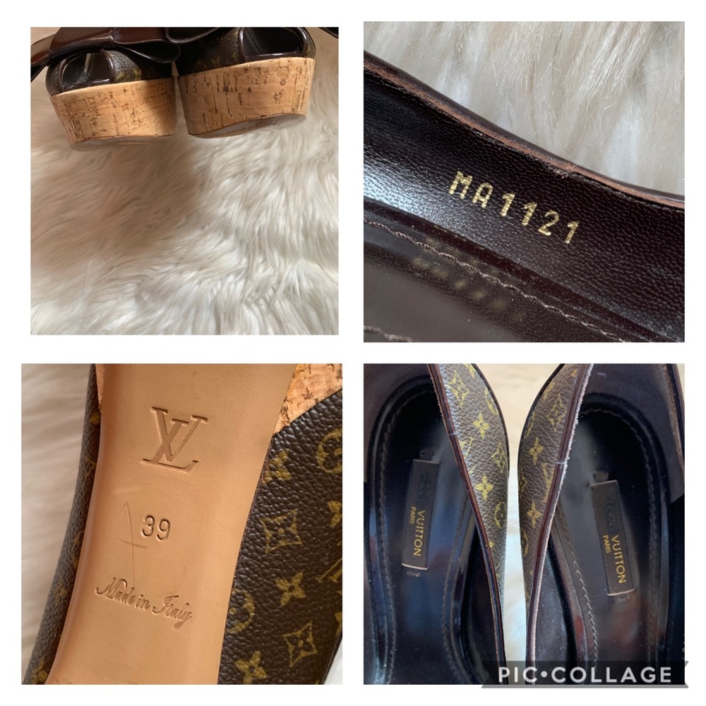 LOUIS VUITTON Logo Monogram Bow Cork Rivoli Pumps - Picture 9 of 9